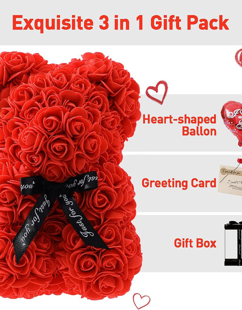 Load image into Gallery viewer, Gifts for Women - Rose Flower Bear - Rose Bear ,Pure Handmade Rose Teddy Bear ,Gift for Mothers Day,Valentines Day, Anniversary and Bridal Showers,W/Clear Gift Box and Greeting Card (Red)
